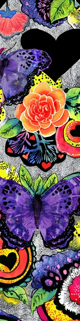 Free flower bookmark featuring bright flowers with a butterfly